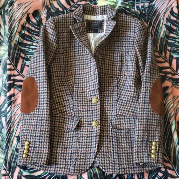 J.Crew Rhodes Blazer Jacket Wool Tweed Houndstooth Elbow Patches Brown Size 6 - Picture 4 of 9